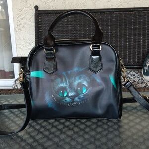 Alice in Wonderland Cheshire Cat Disney black hand crossbody bag vegan leather